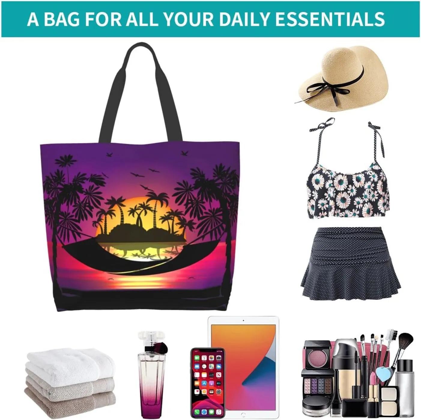 Large Capacity Reusable Canvas Shoulder Bag   Both Sides Bucket Hat Casual Tote Handbag
