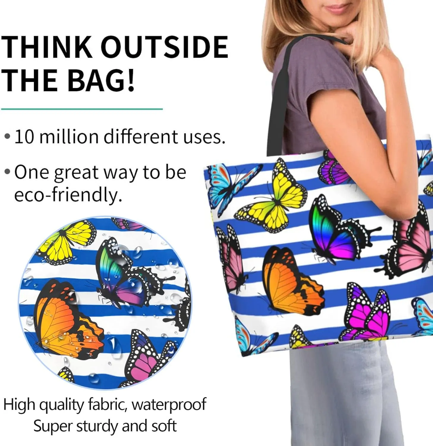 Large Capacity Reusable Canvas Shoulder Bag   Both Sides Bucket Hat Casual Tote Handbag