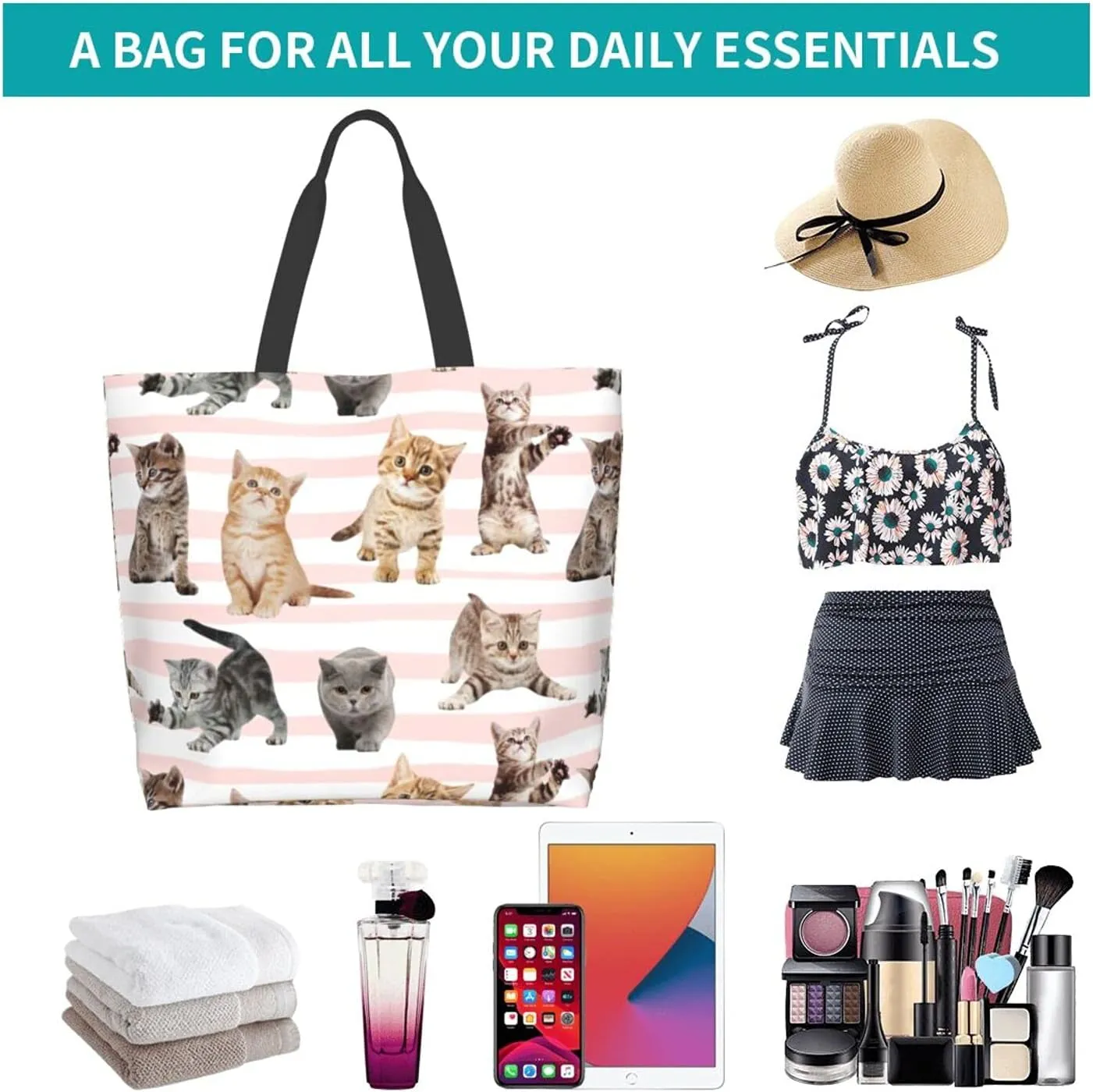 Large Capacity Reusable Canvas Shoulder Bag   Both Sides Bucket Hat Casual Tote Handbag