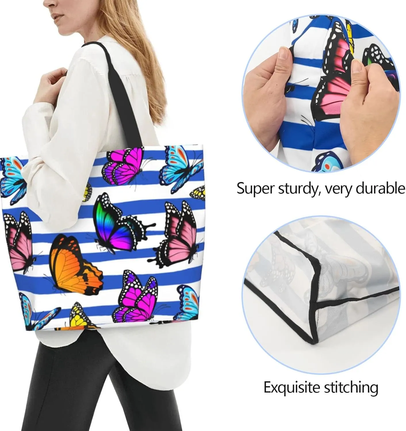 Large Capacity Reusable Canvas Shoulder Bag   Both Sides Bucket Hat Casual Tote Handbag