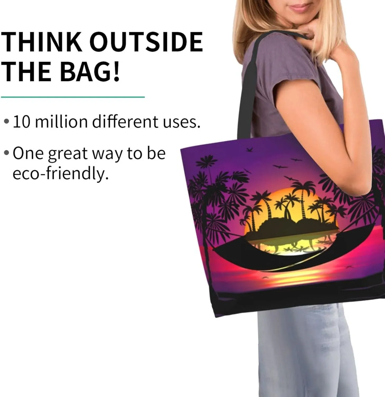 Large Capacity Reusable Canvas Shoulder Bag   Both Sides Bucket Hat Casual Tote Handbag