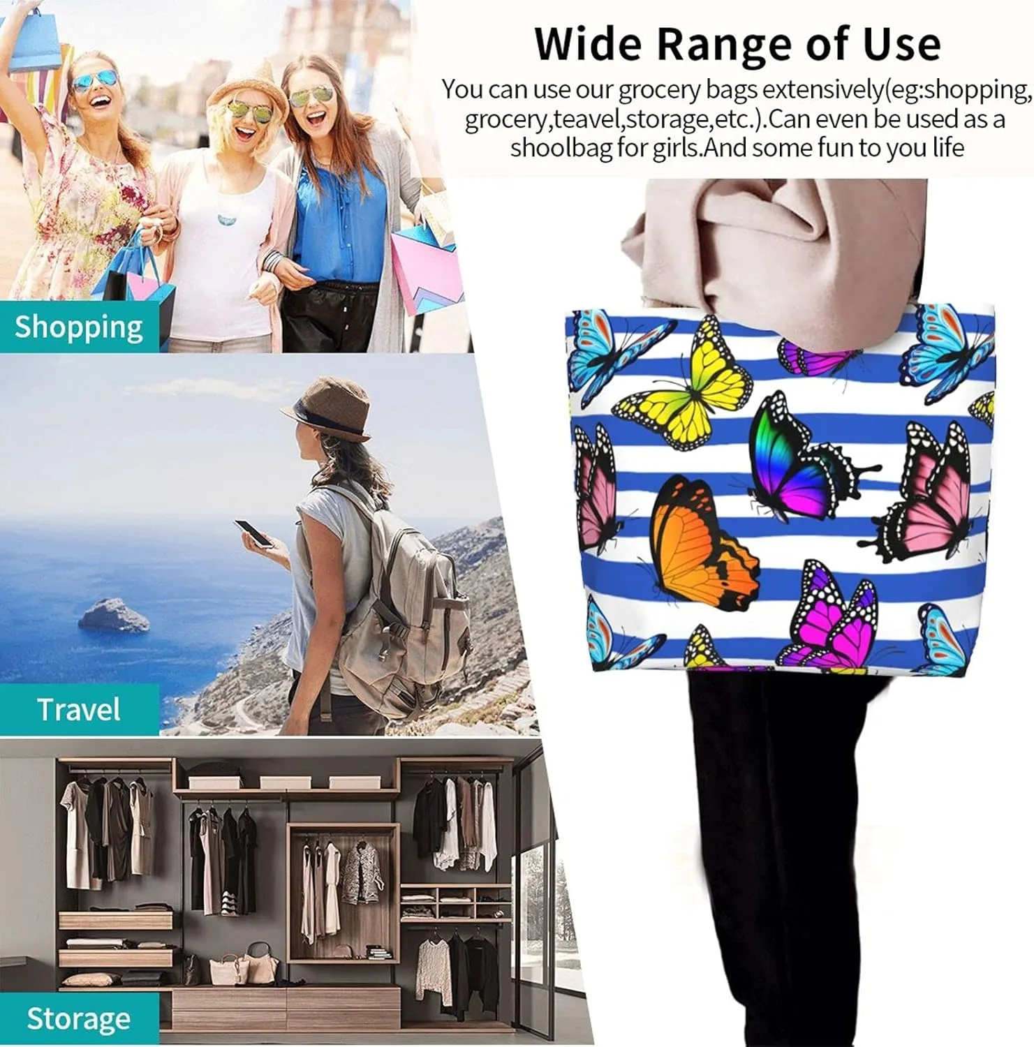 Large Capacity Reusable Canvas Shoulder Bag   Both Sides Bucket Hat Casual Tote Handbag