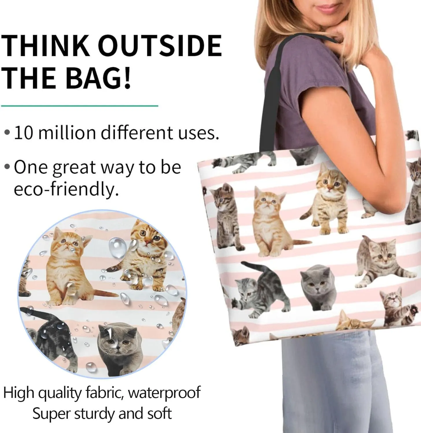 Large Capacity Reusable Canvas Shoulder Bag   Both Sides Bucket Hat Casual Tote Handbag