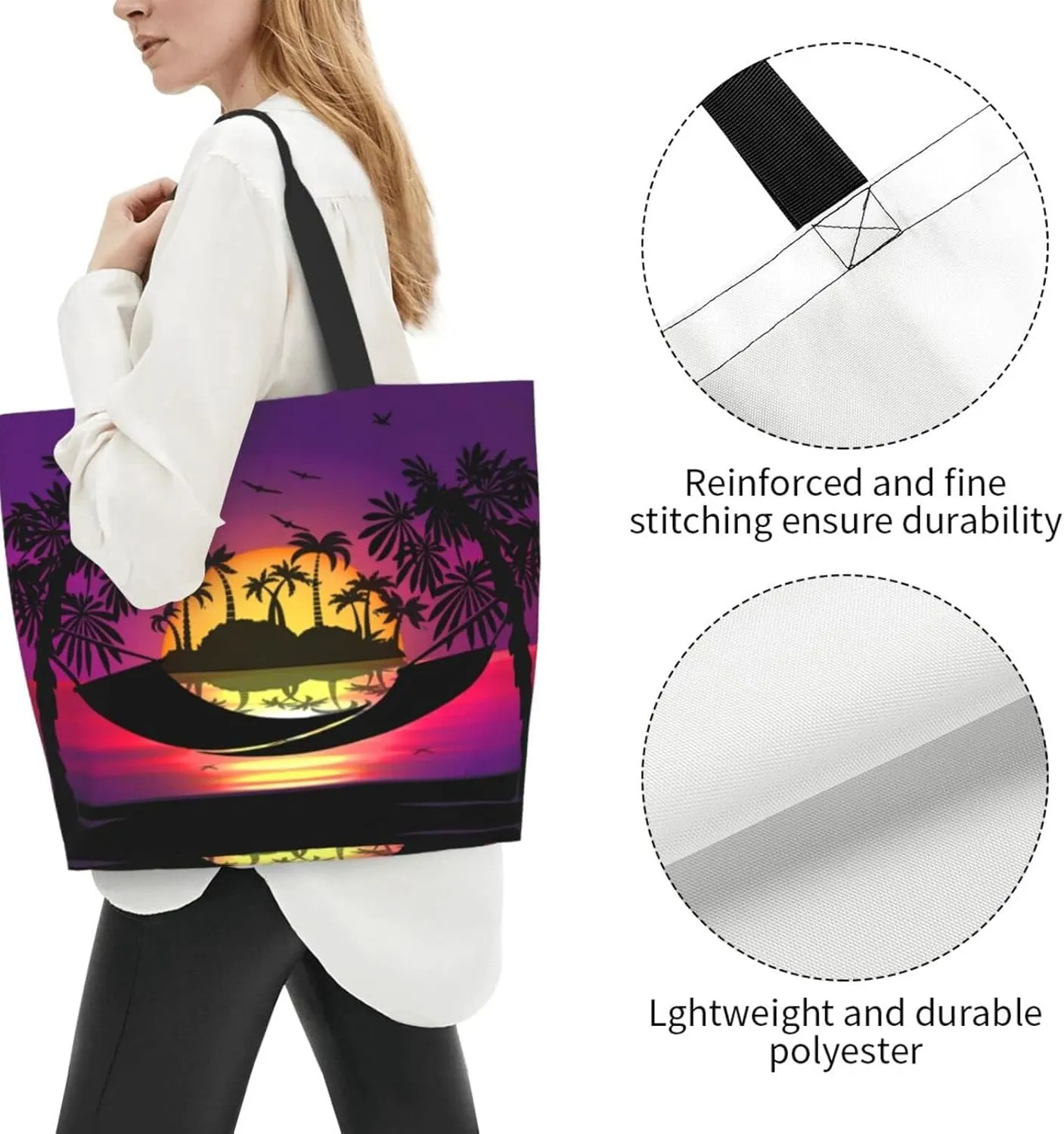 Large Capacity Reusable Canvas Shoulder Bag   Both Sides Bucket Hat Casual Tote Handbag