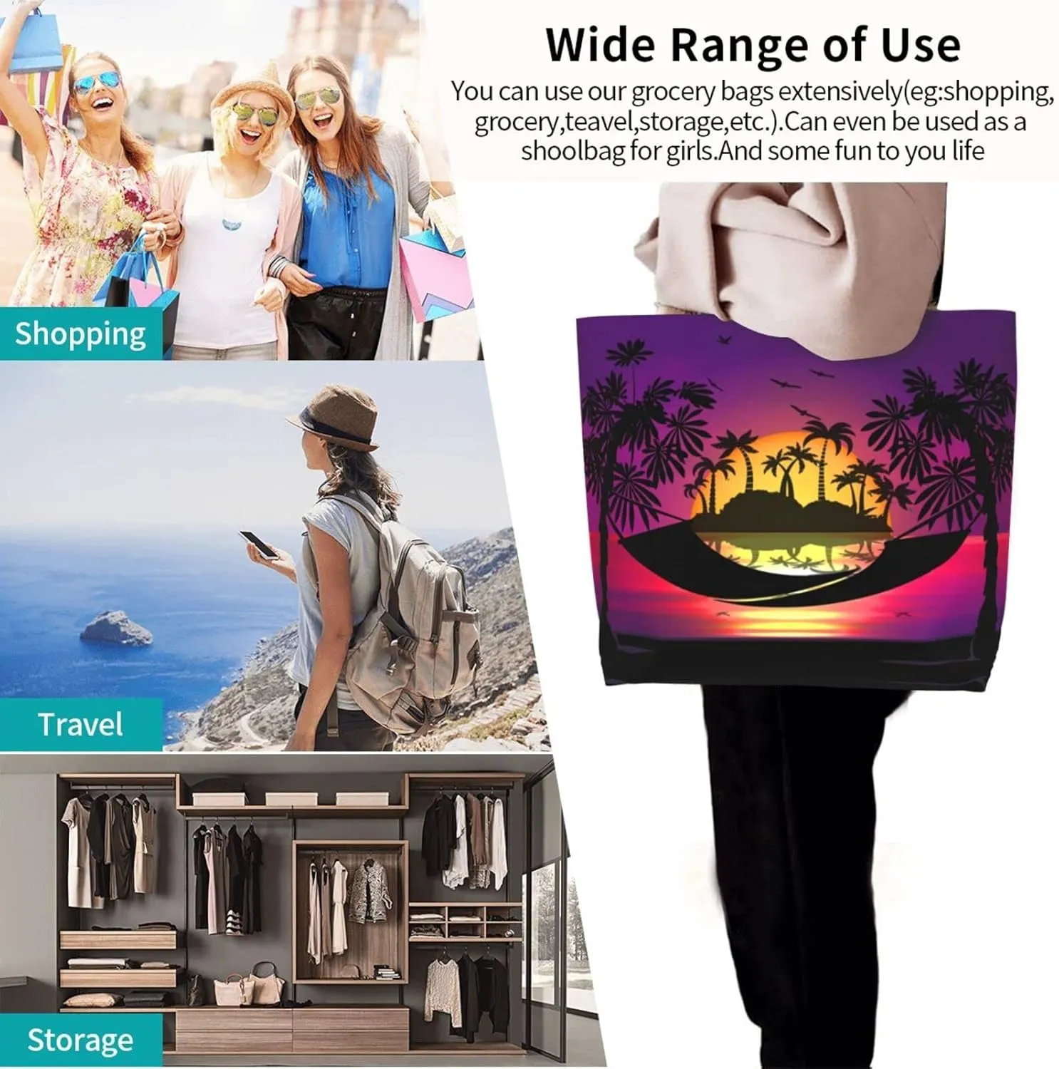 Large Capacity Reusable Canvas Shoulder Bag   Both Sides Bucket Hat Casual Tote Handbag
