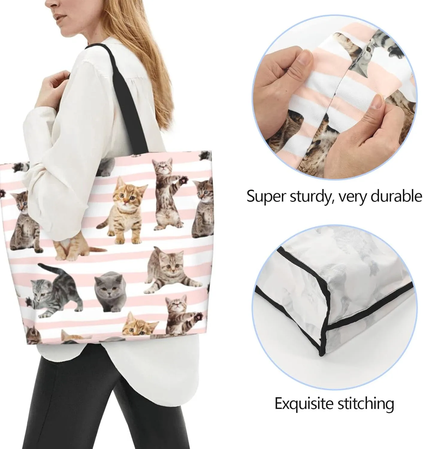 Large Capacity Reusable Canvas Shoulder Bag   Both Sides Bucket Hat Casual Tote Handbag