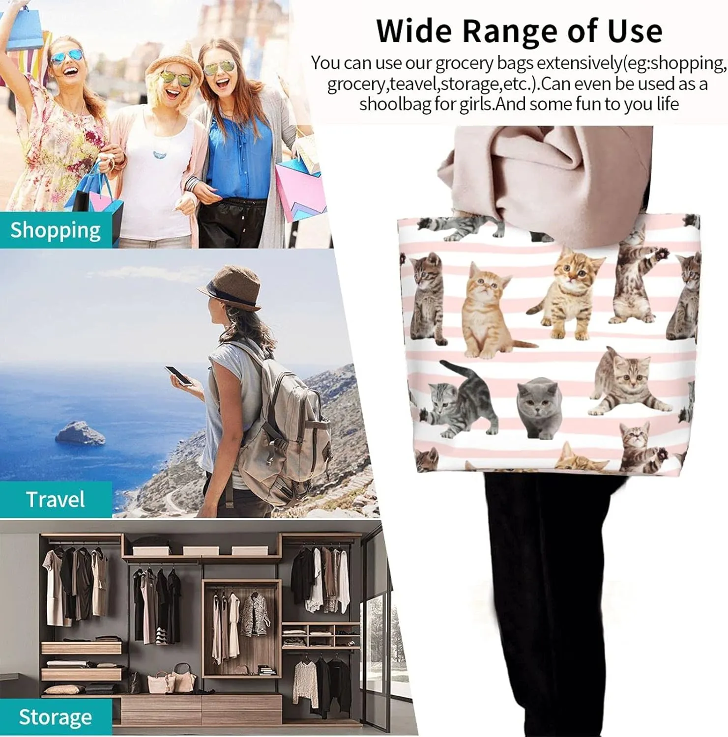 Large Capacity Reusable Canvas Shoulder Bag   Both Sides Bucket Hat Casual Tote Handbag