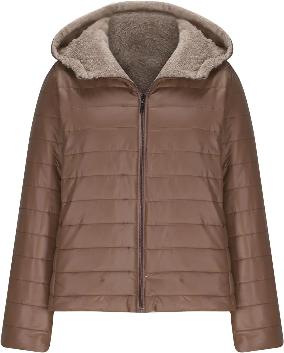 Lmdudan Women's Quilted Winter Coats Hooded Warm Puffer Jacket with Fleece Hood 2024 Lightweight Down Fleece Outerwear