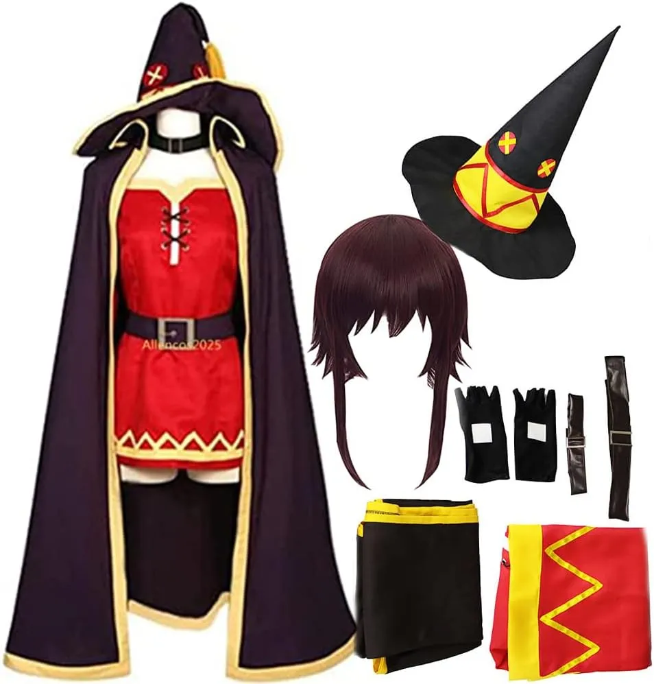 Lmetsky Megumin Cosplay Costume Dress Cosplay Megumin Uniform Outfit Magic Hat Cloak Halloween
