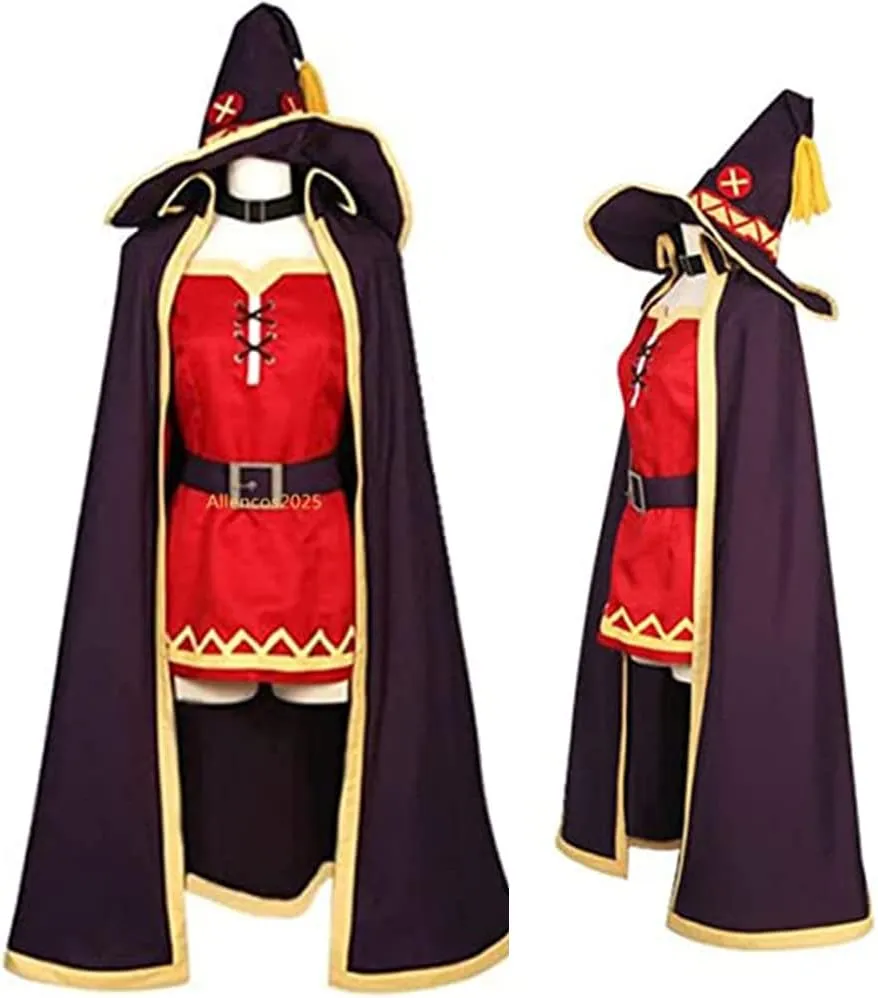 Lmetsky Megumin Cosplay Costume Dress Cosplay Megumin Uniform Outfit Magic Hat Cloak Halloween