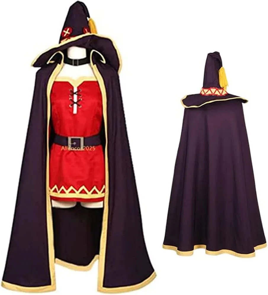 Lmetsky Megumin Cosplay Costume Dress Cosplay Megumin Uniform Outfit Magic Hat Cloak Halloween