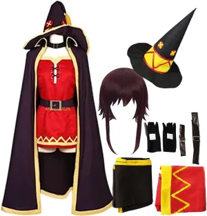 Lmetsky Megumin Cosplay Costume Dress Cosplay Megumin Uniform Outfit Magic Hat Cloak Halloween