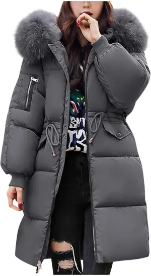 Long Puffer Jacket for Women Quilted Winter Coats 2024 Warm Parka Jackets Coat Waterproof Jacket with Fur Hood