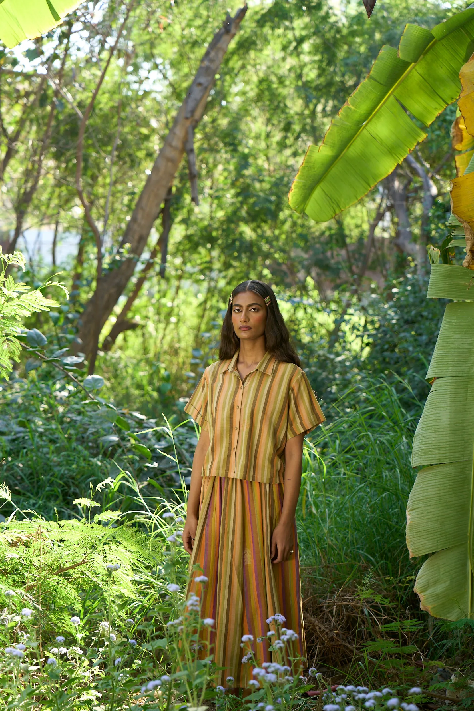 Lorena Woven stripe paneled skirt