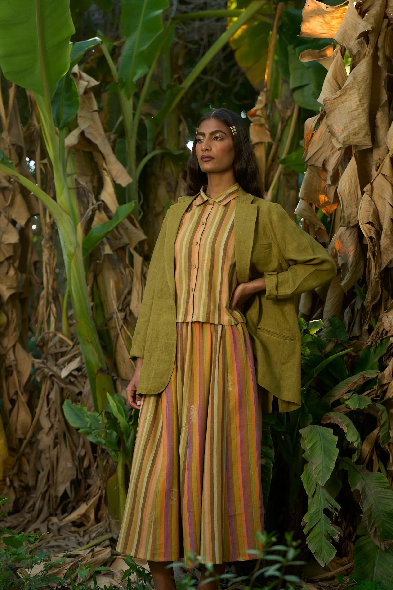 Lorena Woven stripe paneled skirt