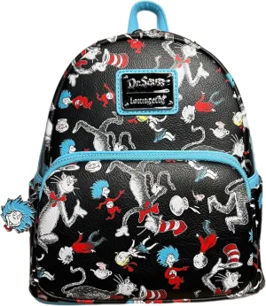 Loungefly Dr Seuss Cat in the Hat AOP Double Strap Shoulder Bag Purse
