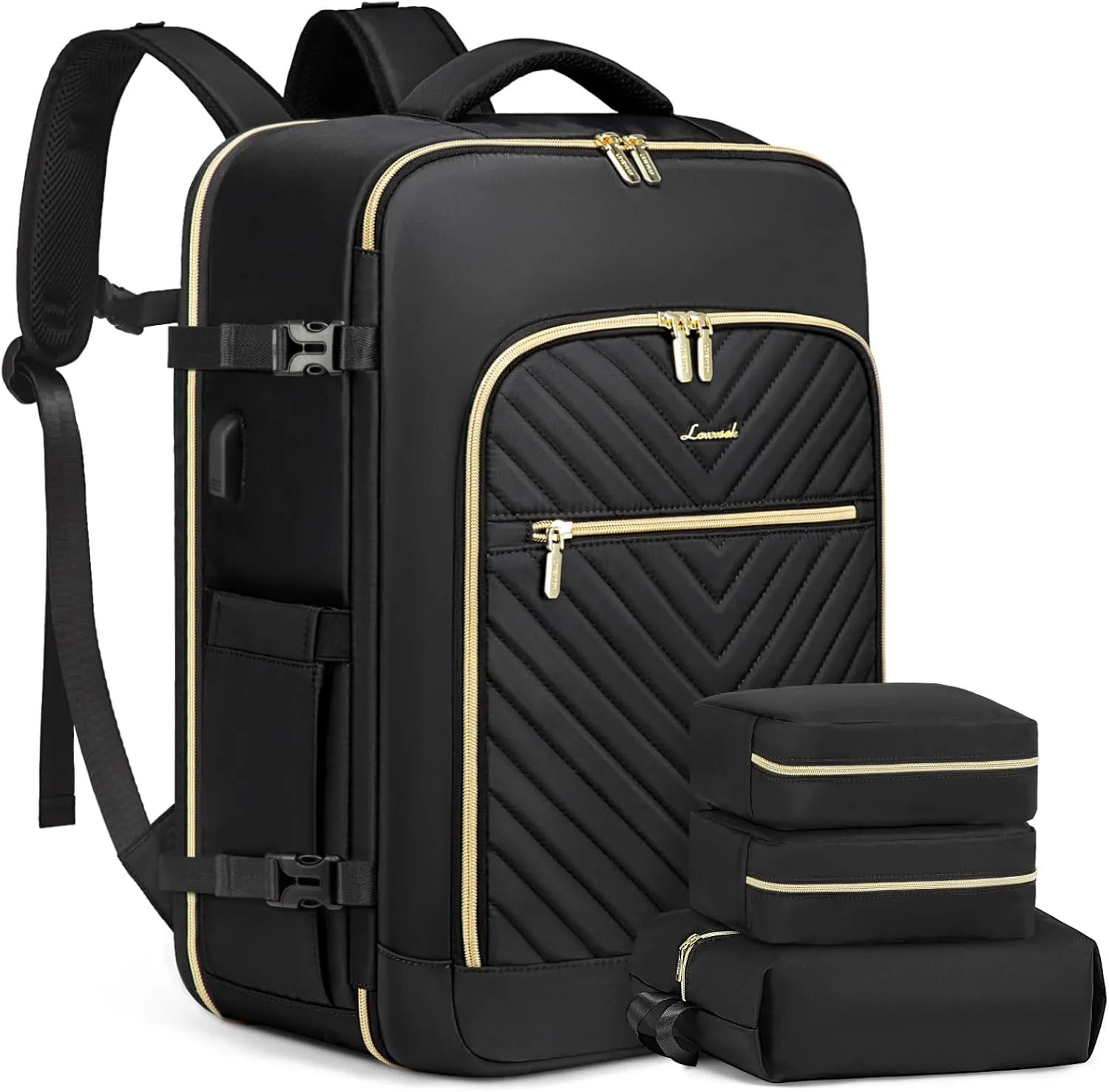 LOVEVOOK Large Travel Backpack for Women,Carry on Backpack Flight Approved,Personal Item Backpack Travel Bag with 3 Packing Cubes,Waterproof Back Pack TSA Fit 17inch Laptop Luggage with USB Port
