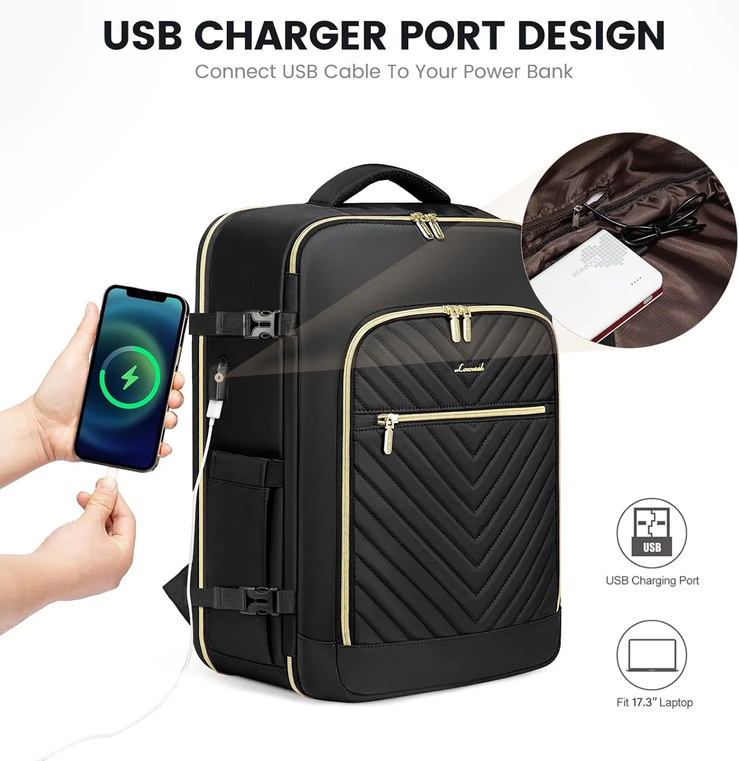 LOVEVOOK Large Travel Backpack for Women,Carry on Backpack Flight Approved,Personal Item Backpack Travel Bag with 3 Packing Cubes,Waterproof Back Pack TSA Fit 17inch Laptop Luggage with USB Port
