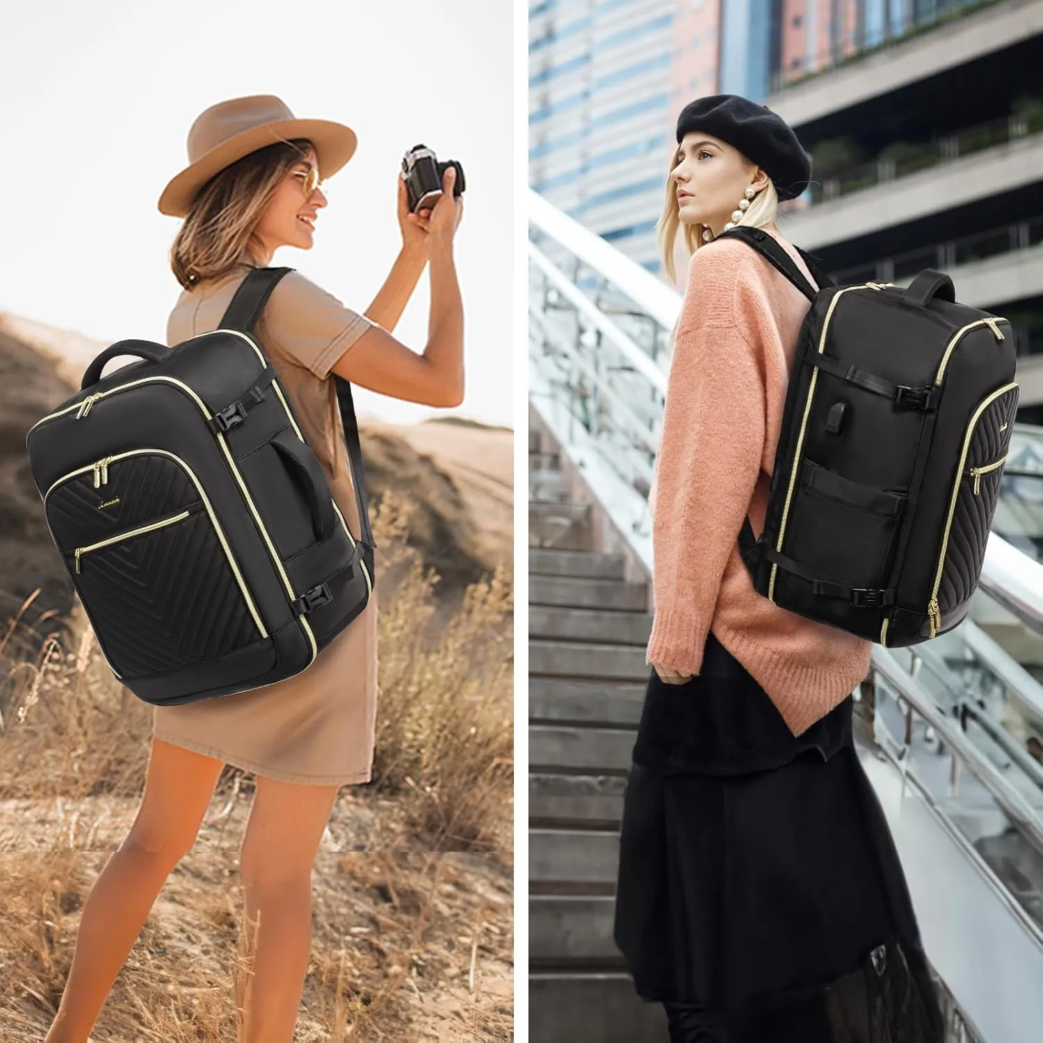 LOVEVOOK Large Travel Backpack for Women,Carry on Backpack Flight Approved,Personal Item Backpack Travel Bag with 3 Packing Cubes,Waterproof Back Pack TSA Fit 17inch Laptop Luggage with USB Port