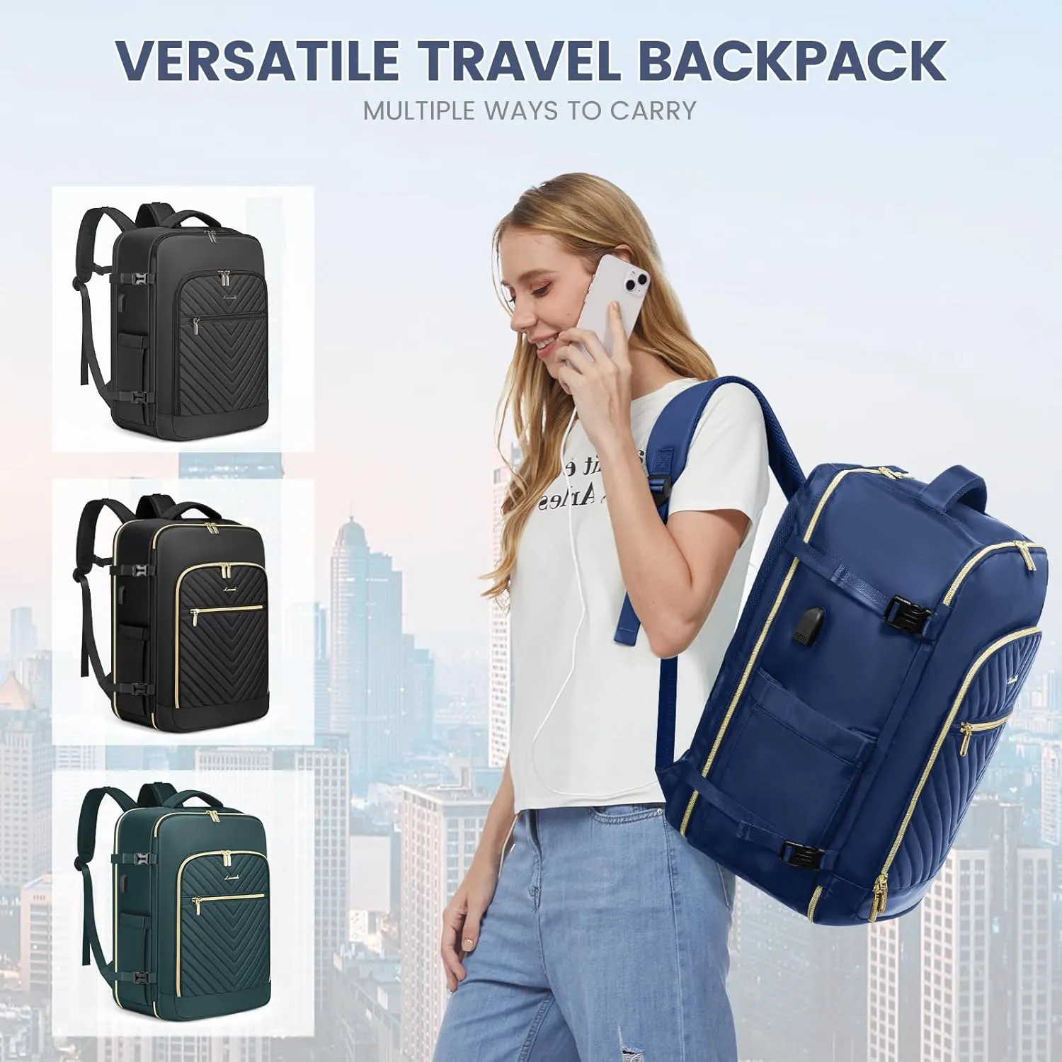 LOVEVOOK Large Travel Backpack for Women,Carry on Backpack Flight Approved,Personal Item Backpack Travel Bag with 3 Packing Cubes,Waterproof Back Pack TSA Fit 17inch Laptop Luggage with USB Port