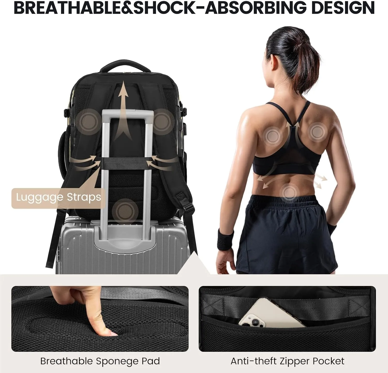 LOVEVOOK Large Travel Backpack for Women,Carry on Backpack Flight Approved,Personal Item Backpack Travel Bag with 3 Packing Cubes,Waterproof Back Pack TSA Fit 17inch Laptop Luggage with USB Port