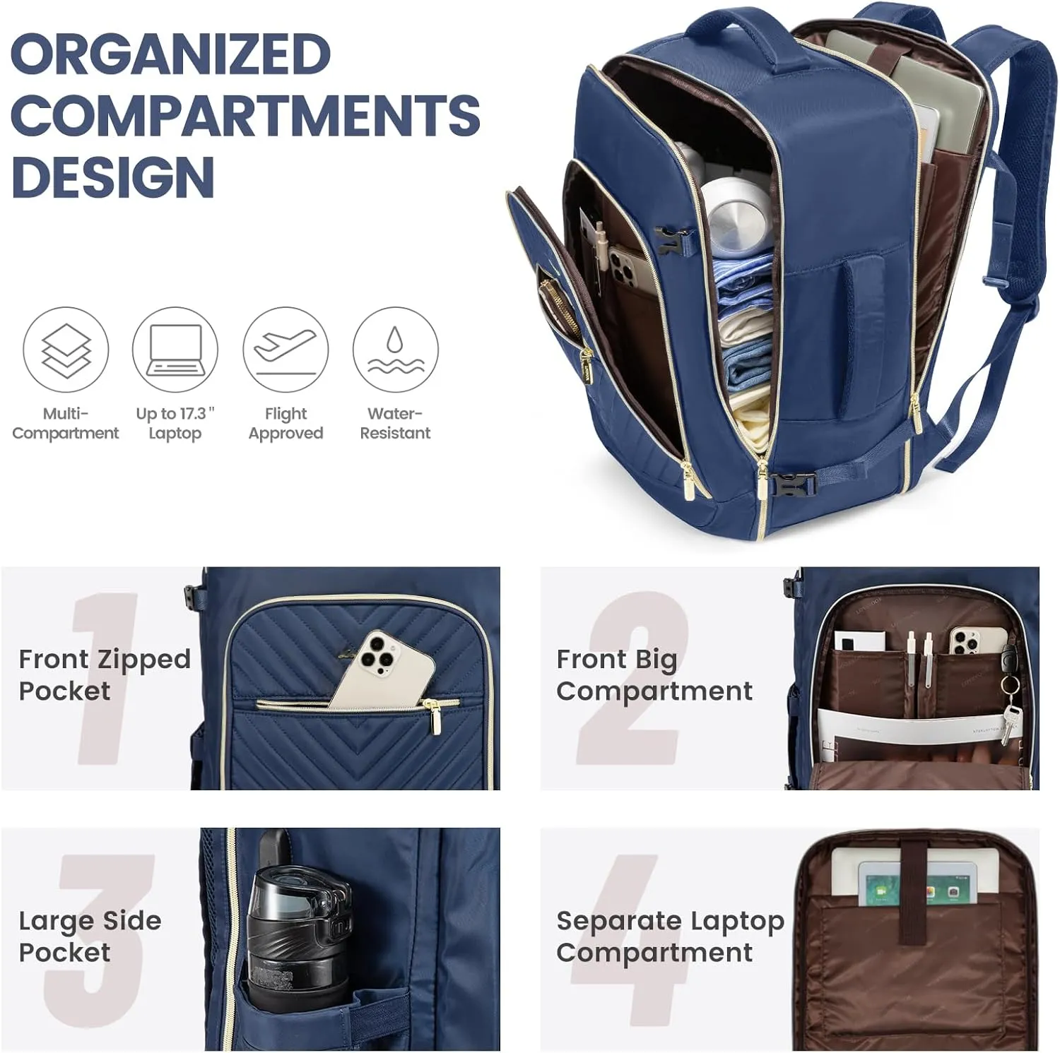 LOVEVOOK Large Travel Backpack for Women,Carry on Backpack Flight Approved,Personal Item Backpack Travel Bag with 3 Packing Cubes,Waterproof Back Pack TSA Fit 17inch Laptop Luggage with USB Port