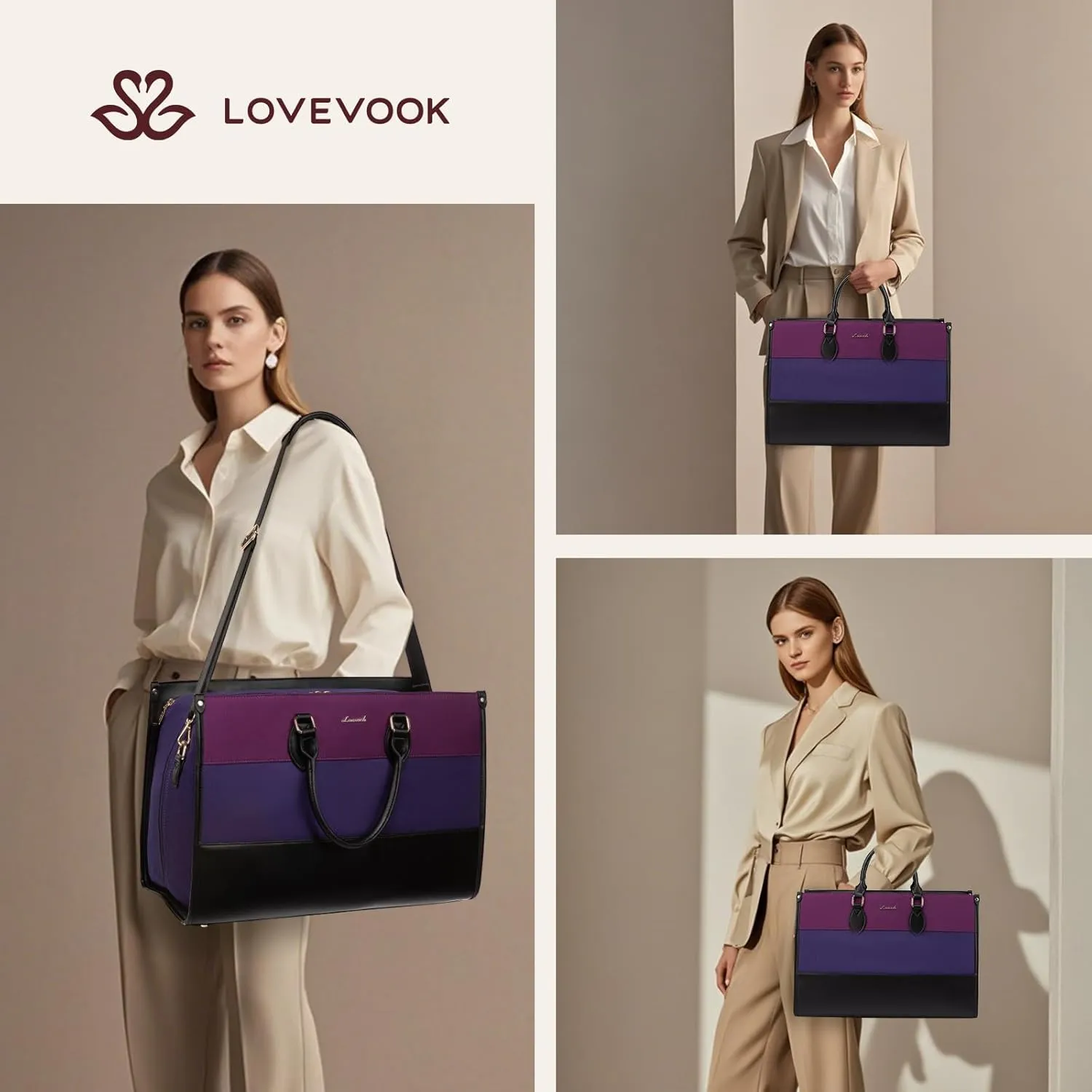 LOVEVOOK Weekender Bags for Women 18-21" Large Capacity Dual Material All-In-One Travel Duffle Carry On Bag with Laptop Compartment, Wet/Dry Separation for Overnight/Gym 1 Shoe Organizer, 2 Pockets