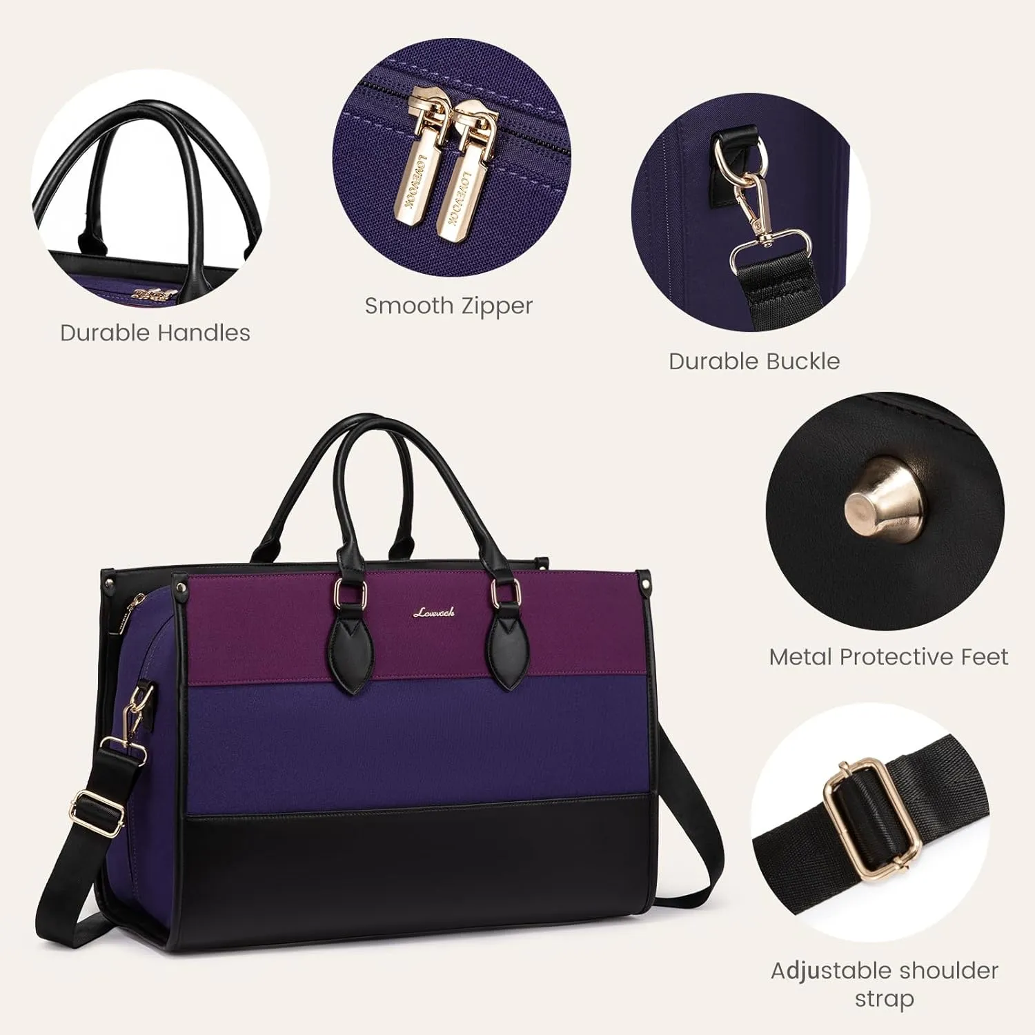 LOVEVOOK Weekender Bags for Women 18-21" Large Capacity Dual Material All-In-One Travel Duffle Carry On Bag with Laptop Compartment, Wet/Dry Separation for Overnight/Gym 1 Shoe Organizer, 2 Pockets