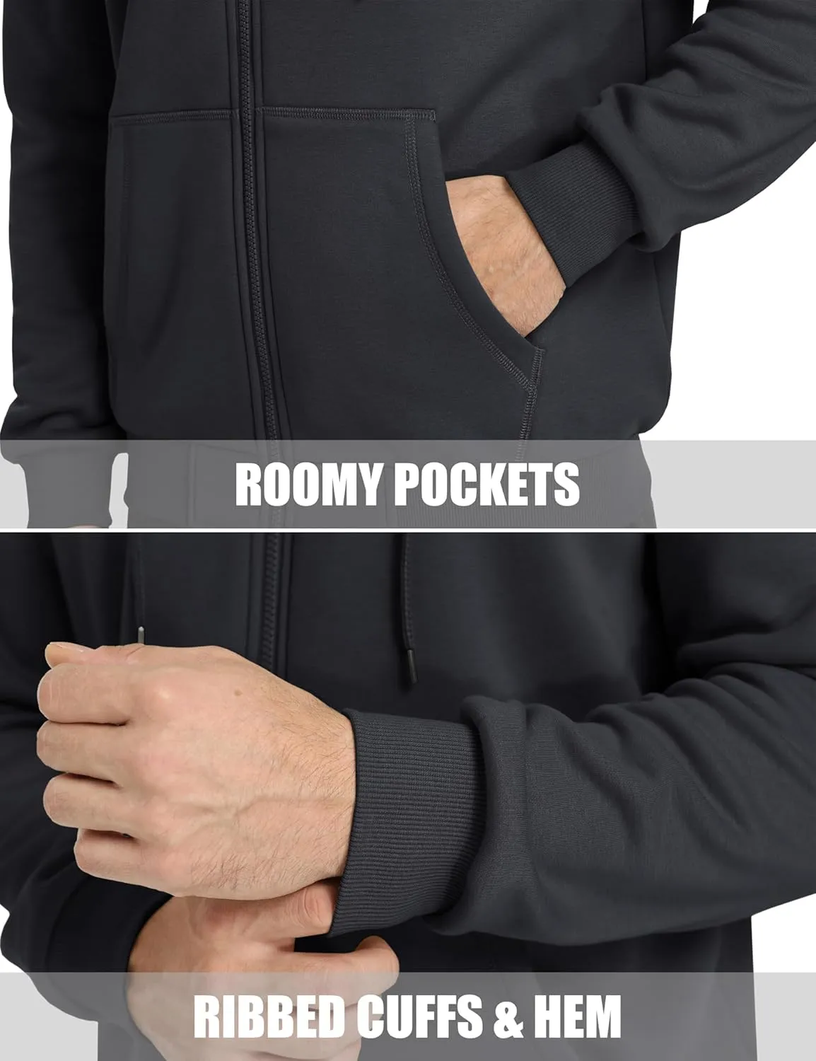 MAGCOMSEN Men's Hoodies Full Zip Up Sweatshirt Fleece Lined Midweigt Hooded Jacket with Pockets Casual Sports Sweater
