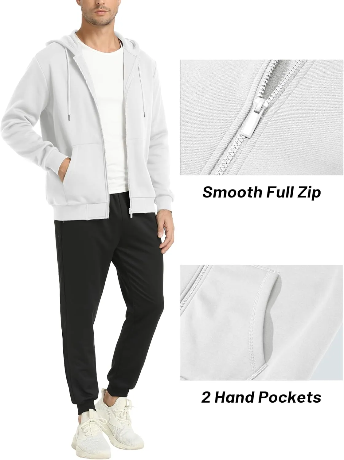 MAGCOMSEN Men's Hoodies Full Zip Up Sweatshirt Fleece Lined Midweigt Hooded Jacket with Pockets Casual Sports Sweater