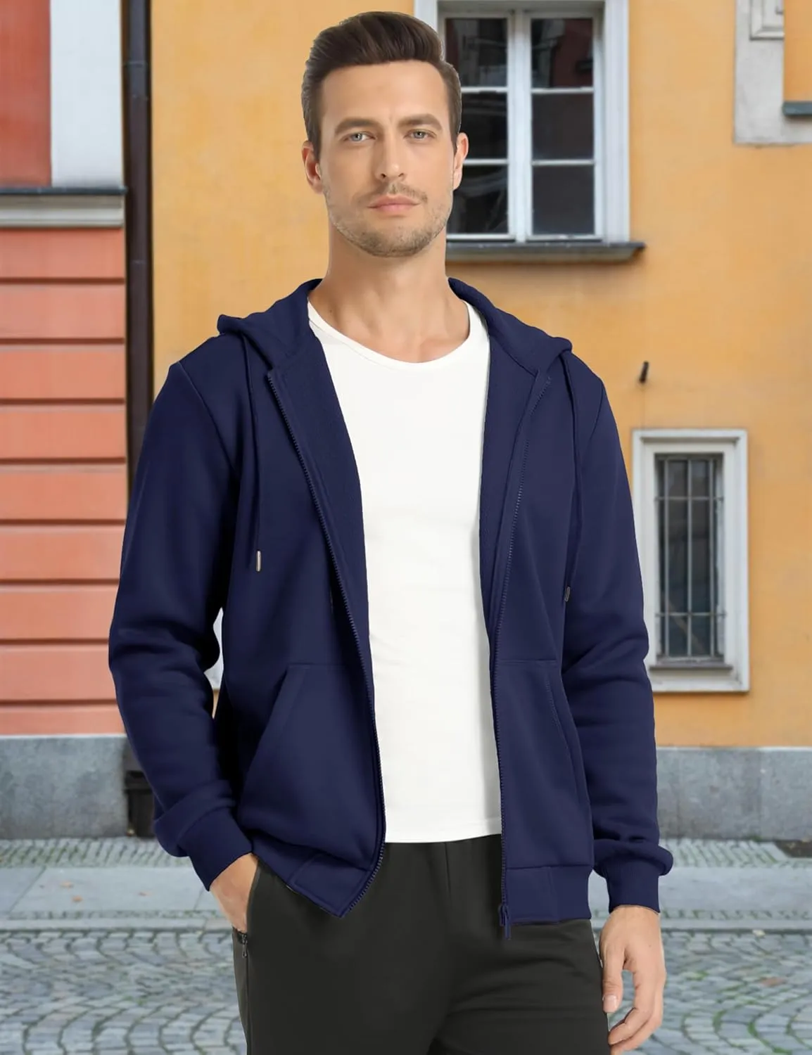 MAGCOMSEN Men's Hoodies Full Zip Up Sweatshirt Fleece Lined Midweigt Hooded Jacket with Pockets Casual Sports Sweater