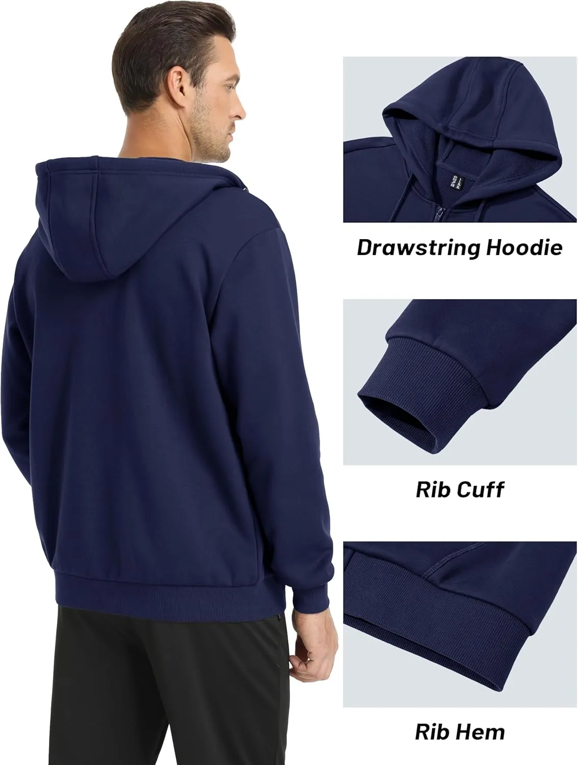 MAGCOMSEN Men's Hoodies Full Zip Up Sweatshirt Fleece Lined Midweigt Hooded Jacket with Pockets Casual Sports Sweater