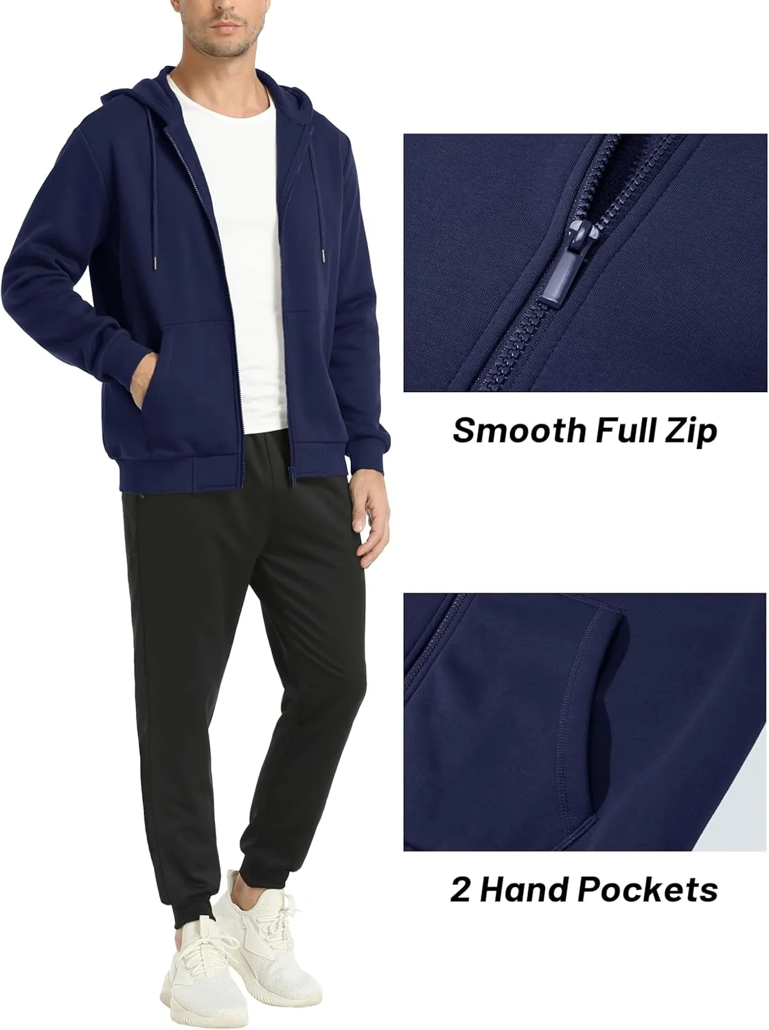 MAGCOMSEN Men's Hoodies Full Zip Up Sweatshirt Fleece Lined Midweigt Hooded Jacket with Pockets Casual Sports Sweater