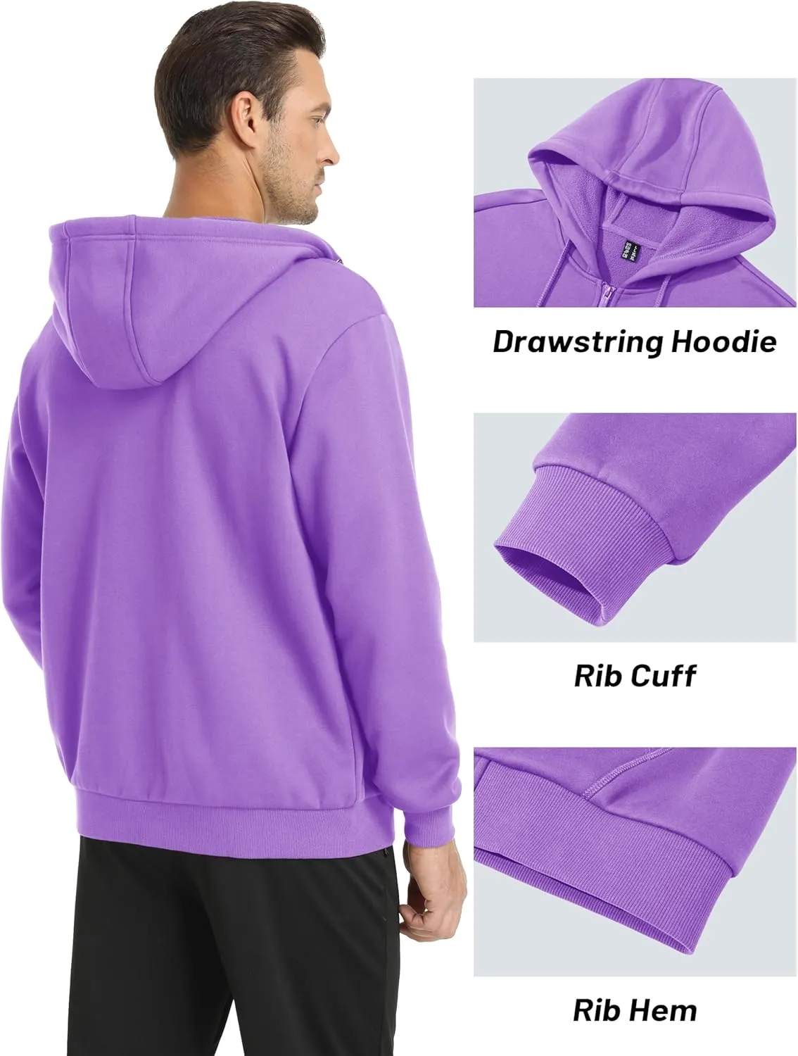 MAGCOMSEN Men's Hoodies Full Zip Up Sweatshirt Fleece Lined Midweigt Hooded Jacket with Pockets Casual Sports Sweater