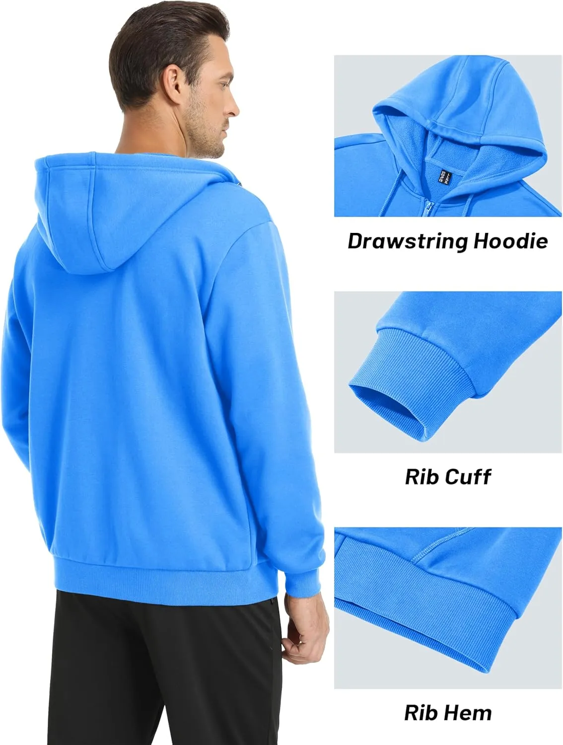 MAGCOMSEN Men's Hoodies Full Zip Up Sweatshirt Fleece Lined Midweigt Hooded Jacket with Pockets Casual Sports Sweater