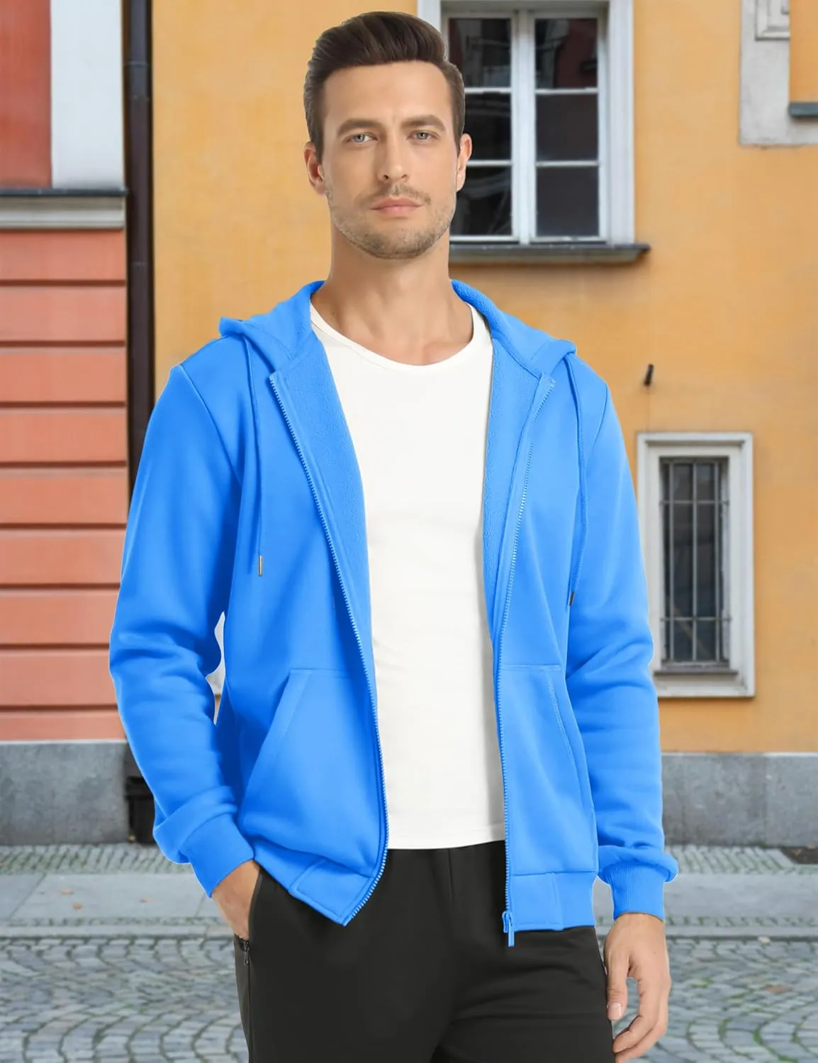 MAGCOMSEN Men's Hoodies Full Zip Up Sweatshirt Fleece Lined Midweigt Hooded Jacket with Pockets Casual Sports Sweater