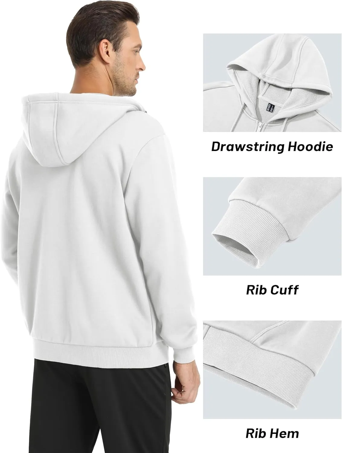 MAGCOMSEN Men's Hoodies Full Zip Up Sweatshirt Fleece Lined Midweigt Hooded Jacket with Pockets Casual Sports Sweater