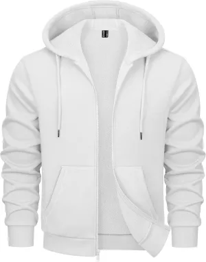 MAGCOMSEN Men's Hoodies Full Zip Up Sweatshirt Fleece Lined Midweigt Hooded Jacket with Pockets Casual Sports Sweater