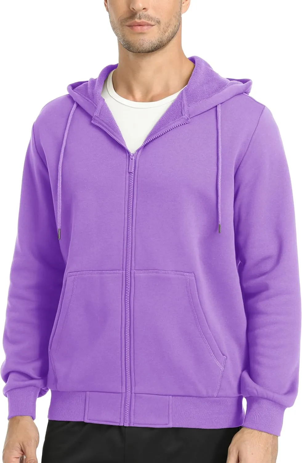 MAGCOMSEN Men's Hoodies Full Zip Up Sweatshirt Fleece Lined Midweigt Hooded Jacket with Pockets Casual Sports Sweater