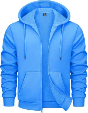 MAGCOMSEN Men's Hoodies Full Zip Up Sweatshirt Fleece Lined Midweigt Hooded Jacket with Pockets Casual Sports Sweater