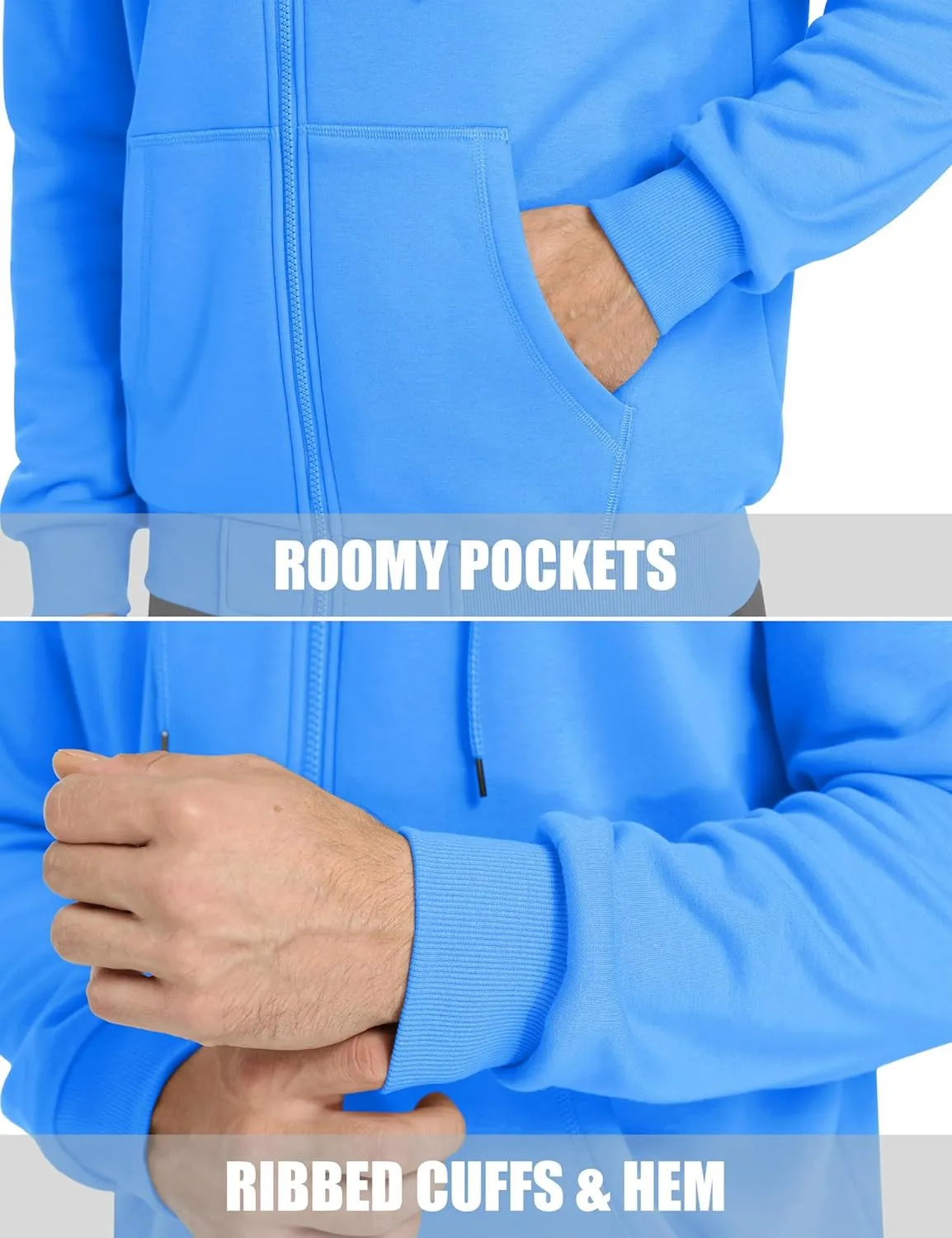 MAGCOMSEN Men's Hoodies Full Zip Up Sweatshirt Fleece Lined Midweigt Hooded Jacket with Pockets Casual Sports Sweater