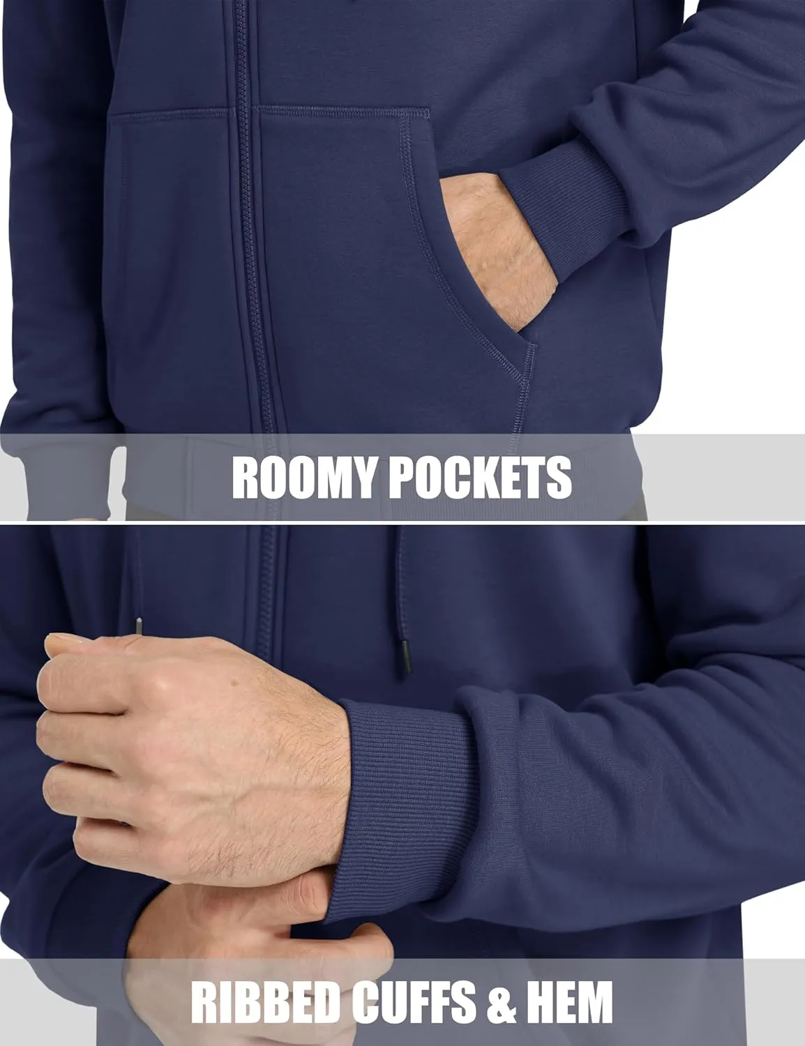 MAGCOMSEN Men's Hoodies Full Zip Up Sweatshirt Fleece Lined Midweigt Hooded Jacket with Pockets Casual Sports Sweater