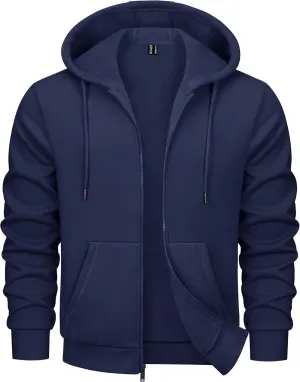 MAGCOMSEN Men's Hoodies Full Zip Up Sweatshirt Fleece Lined Midweigt Hooded Jacket with Pockets Casual Sports Sweater