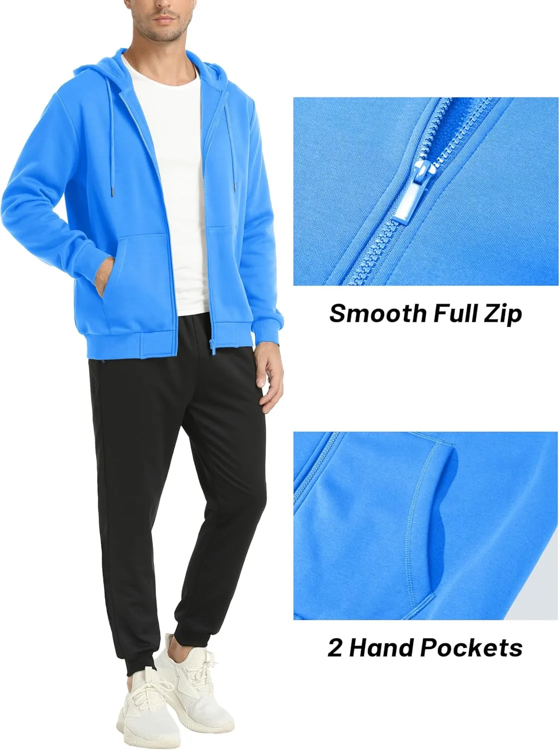 MAGCOMSEN Men's Hoodies Full Zip Up Sweatshirt Fleece Lined Midweigt Hooded Jacket with Pockets Casual Sports Sweater