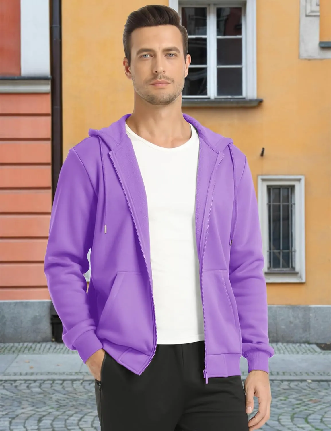 MAGCOMSEN Men's Hoodies Full Zip Up Sweatshirt Fleece Lined Midweigt Hooded Jacket with Pockets Casual Sports Sweater