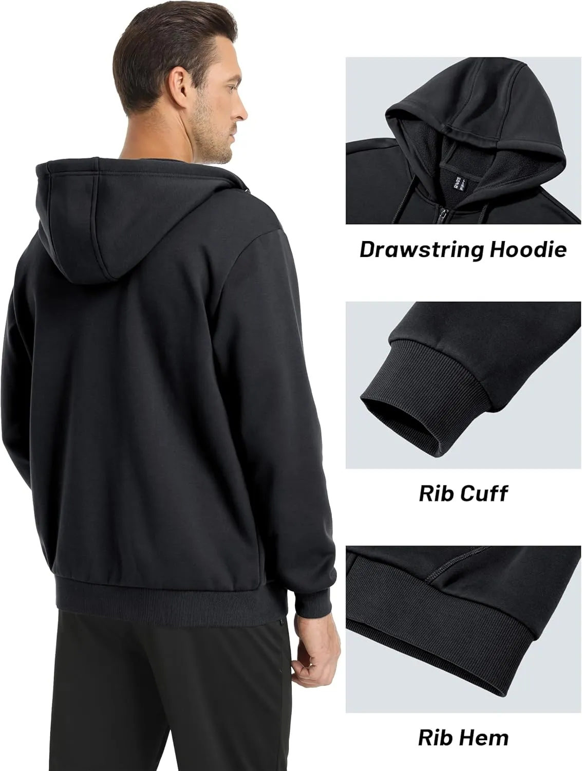 MAGCOMSEN Men's Hoodies Full Zip Up Sweatshirt Fleece Lined Midweigt Hooded Jacket with Pockets Casual Sports Sweater