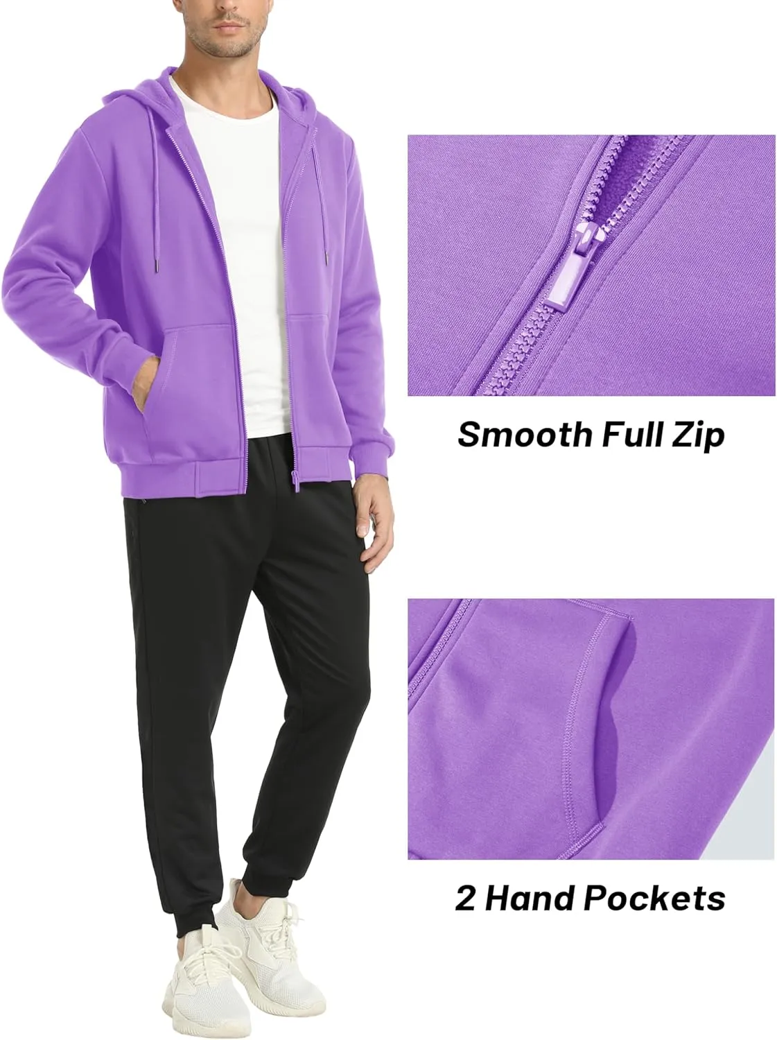 MAGCOMSEN Men's Hoodies Full Zip Up Sweatshirt Fleece Lined Midweigt Hooded Jacket with Pockets Casual Sports Sweater
