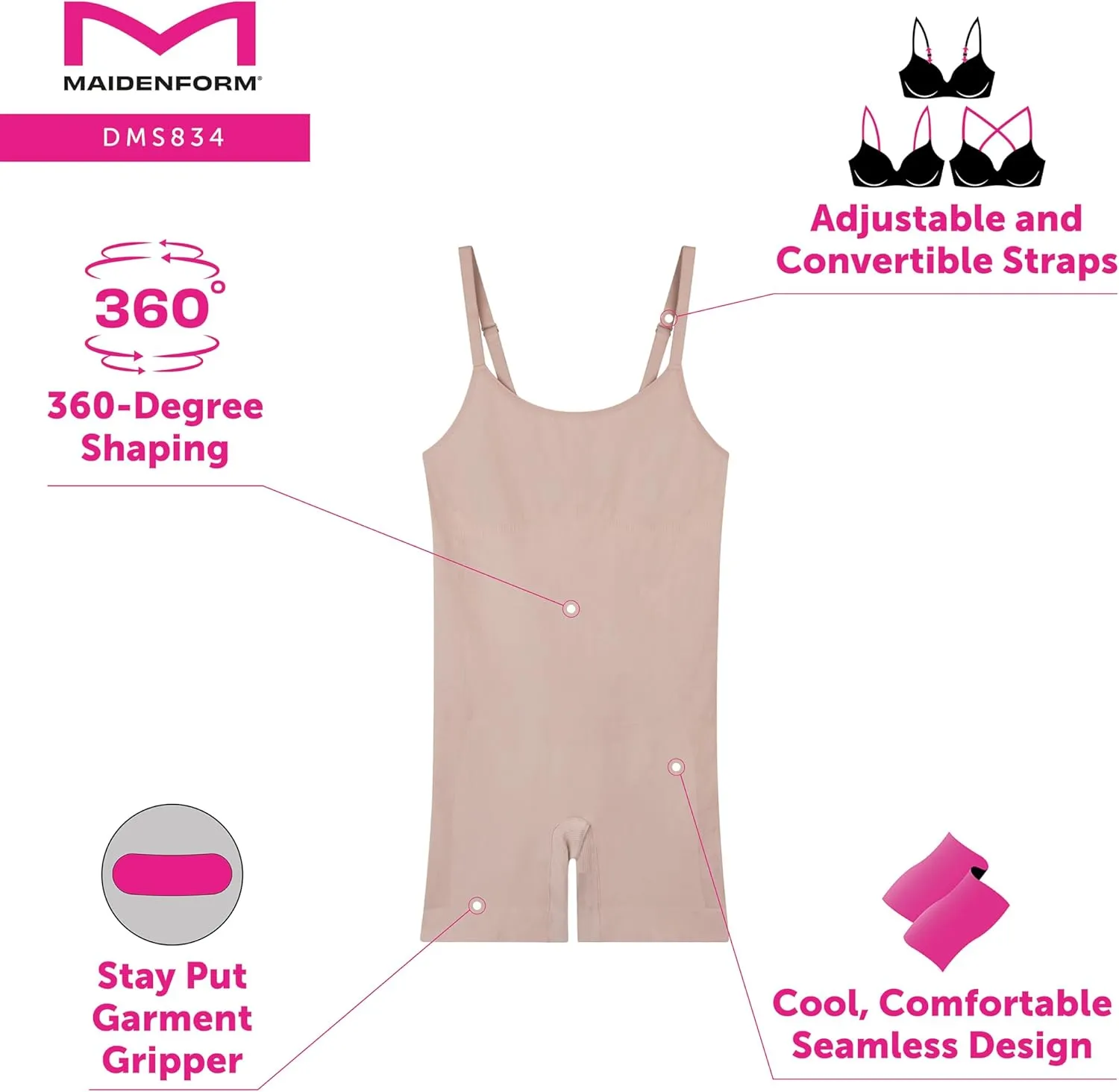 Maidenform Womens Seamless Shapewear, Tummy Control Mid-thigh Bodysuit, Slimmer Short Body Suit