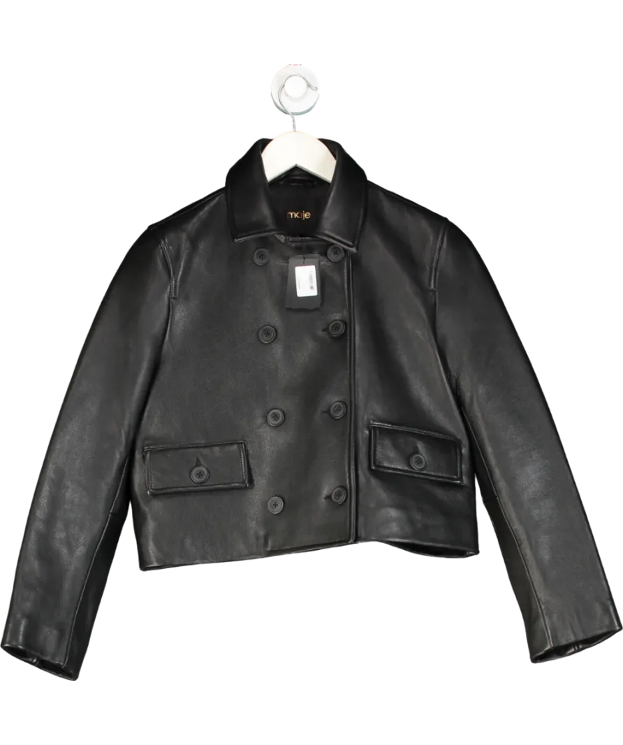 Maje Black Cropped Leather Jacket Fr36 UK 8