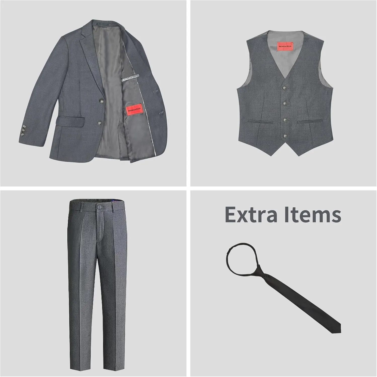 Marvelous World Boys' Formal Slim Fit Suit Set, Adjustable Waist